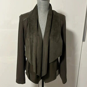 Drape Front Faux Leather Jacket Pockets, Size M
